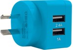 3SIXT Dual USB (2.4A/1A) Wall Charger - Blue - $12 C&C @ Harvey Norman RRP $38
