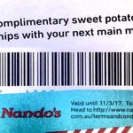 Complimentary Sweet Potato Chips with Main Meal Purchase (WA & SA) @ Nandos