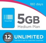 Lebara Medium Plan 180 Days – 5GB Data/Month + Unlimited Oz Talk/Text & Unlimited 12 Countries - $99