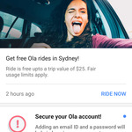 [NSW] Free Rides Upto $25 @ Ola Cabs
