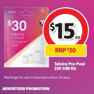 Telstra $30 Prepaid SIM for $15 @ Coles - OzBargain