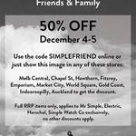 Friends & Family: 50% off Full RRP Items Only @ Mr Simple