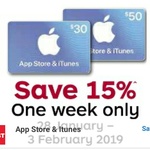 15% off $30, $50 & $100 iTunes Gift Cards @ Australia Post