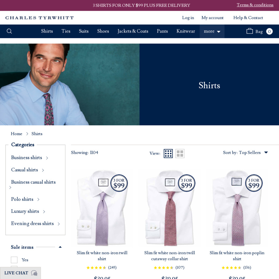 Charles Tyrwhitt 3 Shirts for $99 with Free Delivery ...