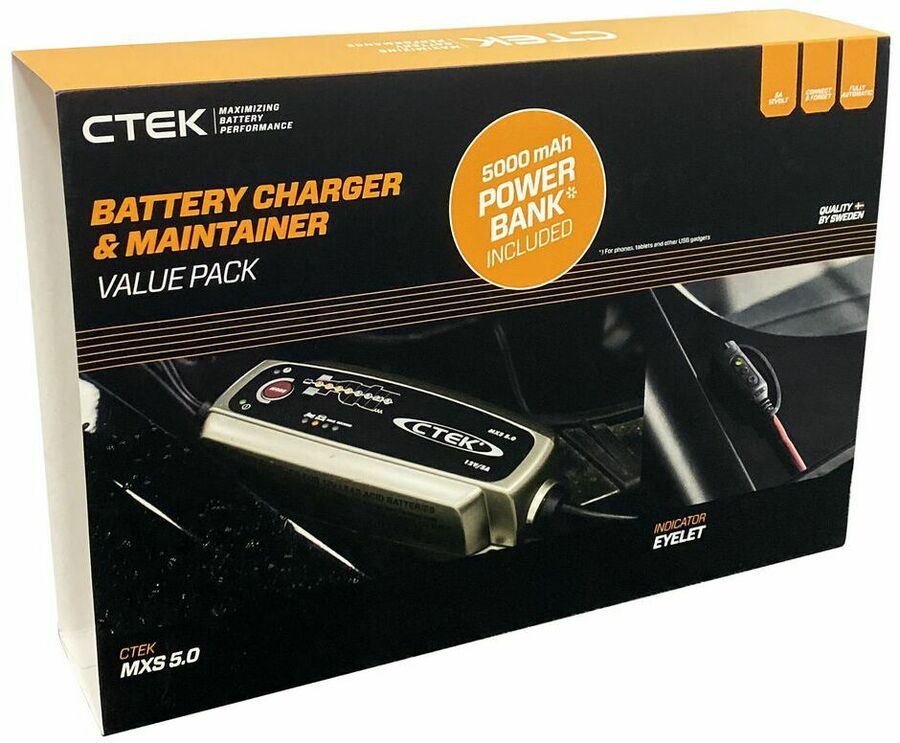 CTEK MXS5.0 Value Pack: Charger + Bumper + Comfort Connect + Power