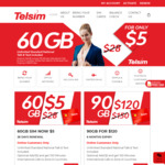 60GB Data and Unlimited Calls & Text for 28 Days - $5 (Online Only Offer, Was $28) @ Telsim