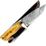 Handmade Knife Damascus Steel Full Tang Fixed Blade Cream Tint Camel Bone Handle Leather Sheath $55 Delivered @ PEPNIMBLE
