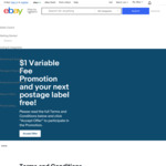 $1 Variable Fee Promotion and Your Next Postage Label Free @ eBay
