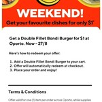 Double Fillet Bondi Burger $1 + Delivery & Fees (Pickup to Avoid Fees) 25-27/8 2pm-5pm Daily @ Oporto via DoorDash (Excludes SA)
