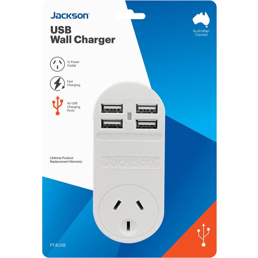 Jackson Fast Charge Adaptor w/ 1 x Power Socket, 4 x USBA Outlets 14