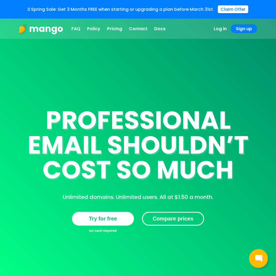 QnA VBage Start or Upgrade an Email Hosting Plan, Get 3 Months Free @ Mango Mail, Florida