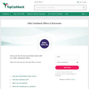Giftz.com.au: 5% Cashback (Amazon & eBay Gift Cards Included, Other Card Brands Exclusion Apply) @ TopCashback AU