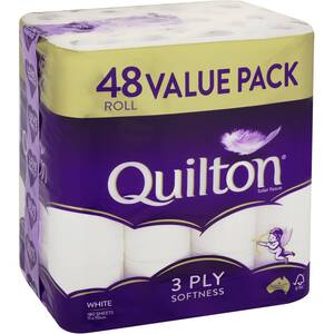 Quilton 3-Ply Toilet Tissue (180 Sheets) 48-Pack $11.50 @ Woolworths
