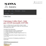 4x 500g Manna Beans Speciality Fresh Roasted Coffee Beans $45.89 (Save $61.91) + Free Delivery
