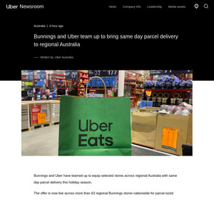 Uber $15 Same Day Parcel Delivery Service @ Bunnings