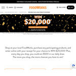 Win $20,000 Cash or 1 of 21 $500 Gift Cards from FoodWorks [Eligible Purchase Required + NSW/VIC/QLD]