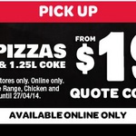 Domino's - Any 3 Pizzas + Garlic Bread + 1.25lt Coke $19.95 Pick up until 27 April