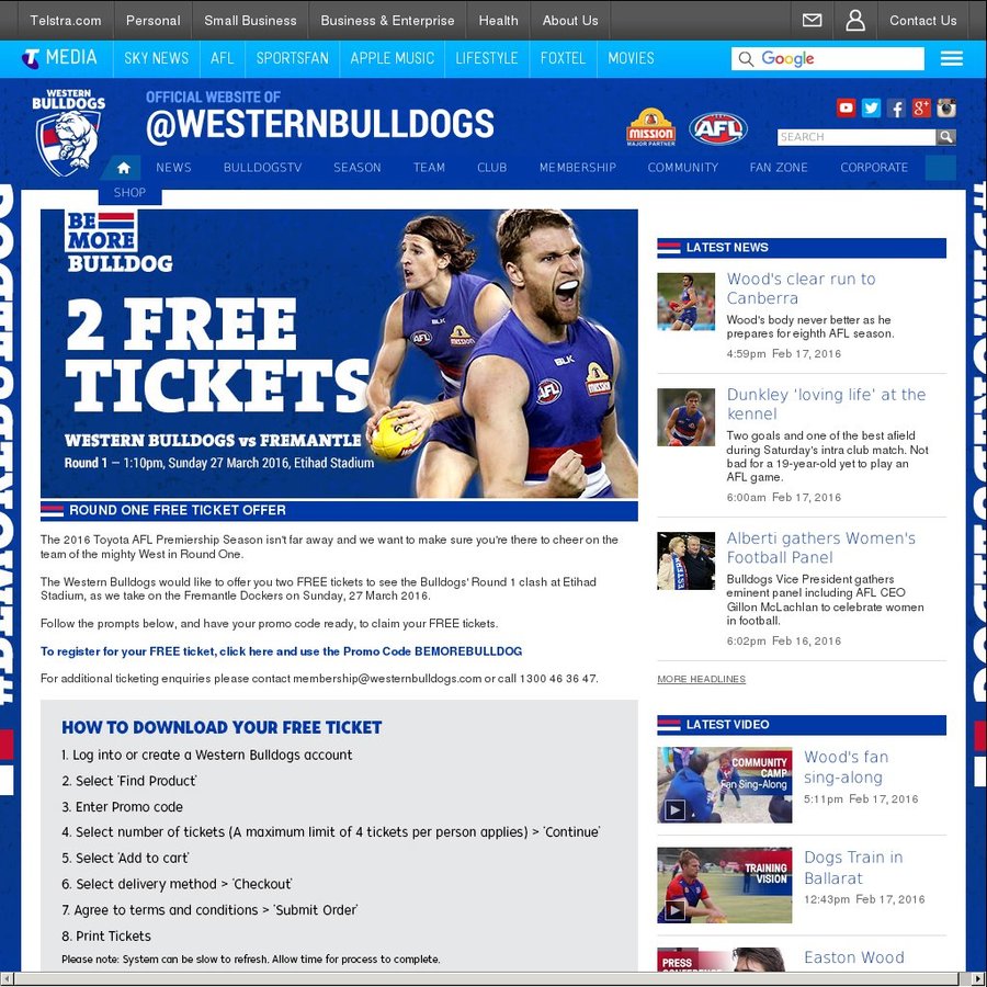 2 FREE AFL Tickets Western Bulldogs Vs Fremantle Etihad Stadium Sunday 27 March 16 OzBargain