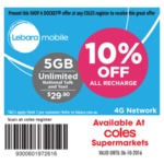 Lebara Mobile Prepaid Credit 10% off on Any Value Using Shop-a-Docket Obtained in Store from Coles or Online from Shop-a-Docket