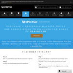 $1 Nespresso Coffee Machine with 12 Month Subscription ($40/ $50/ $60/ $65pm)