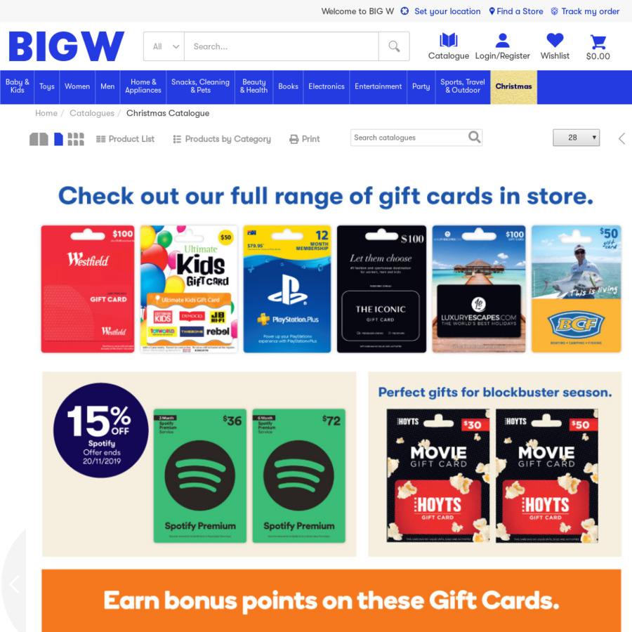 Big w gift deals card