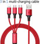 3 in 1 Multi Charging Cable Nylon Braided 1.2m $9.34 (15% off) + Delivery ($0 with Prime/ $39 Spend) @ Luoke Technology Amazon
