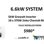 [VIC] 6.6kW Jinko 370W Solar Panels + 5kW Growatt Inverter Fully Installed from $2,868 ($980 Upfront) @ Pristine Solar