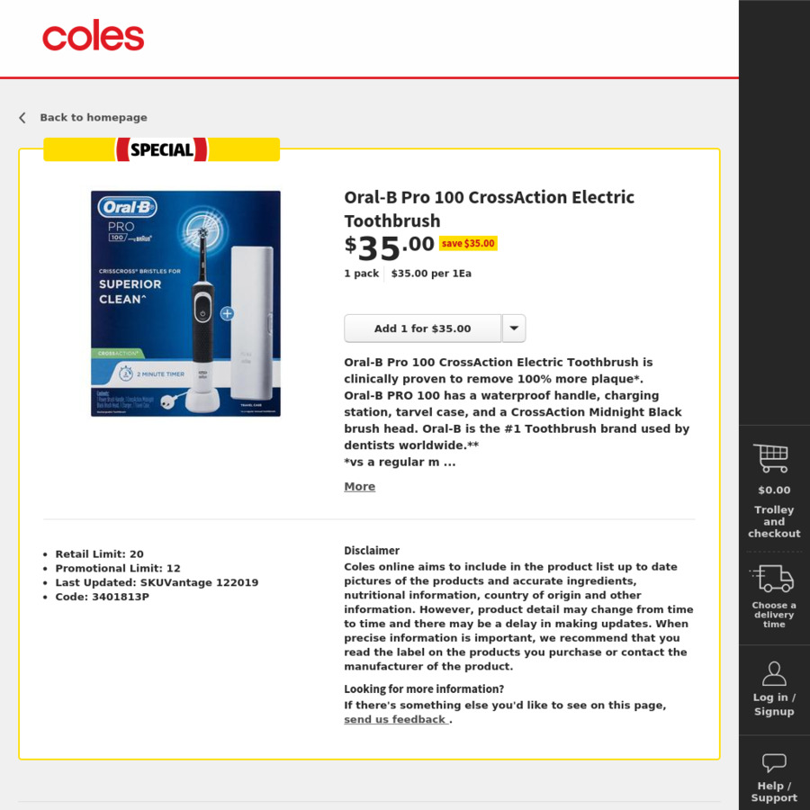 oral b pro 100 coles