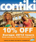 10% off Contiki Europe 2012 Tours