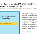 [Prime] Spend $39+ on Eligible Products & Receive $10 Promo Credit (New Prime Members Only) @ Amazon AU