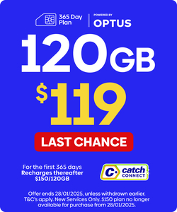 Catch Connect 365-Day Prepaid Mobile Plan 120GB $109 Delivered (Was $150) @ Catch (New Services)