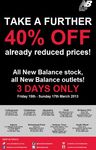 40% Off All Stock at All New Balance Outlets Nationally Friday to Sunday
