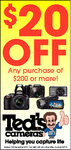 $20 off Any Purchase $200 or More at TED's Cameras