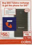Get a $50 Telstra recharge at Coles and get a Samsung E2510 for $10