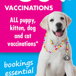 All Cat, Dog, Kitten or Puppy Vaccinations $60 for The Month of May @ Participating PETstock