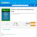 EA Access 12 Month Xbox One Membership Card Global US $22.99 (~AU $33.24) from BCD Key