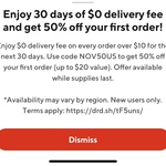 30 Days of $0 Delivery Fee & 50% off Your First Order - DoorDash (New Users Only)