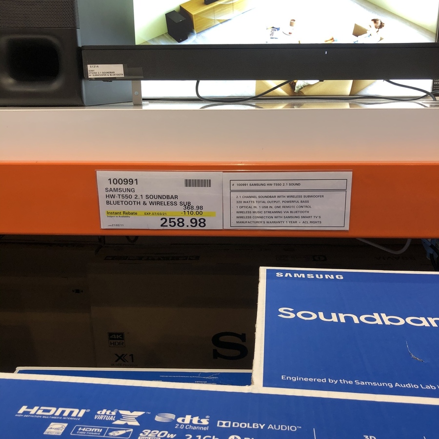 Samsung HW-T550 2.1 SoundBar $258.98 @ Costco (Membership Required