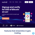 Free $50 Worth of Bitcoin (BTC) for Signup & Verify @ Swyftx