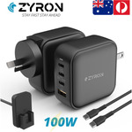 [Afterpay] Zyron 100W GaN 4-Port (3C1A) USB PD Wall Charger - Black + 100W USB-C Charging Cable $67.99 Delivered @ Zyrotech eBay