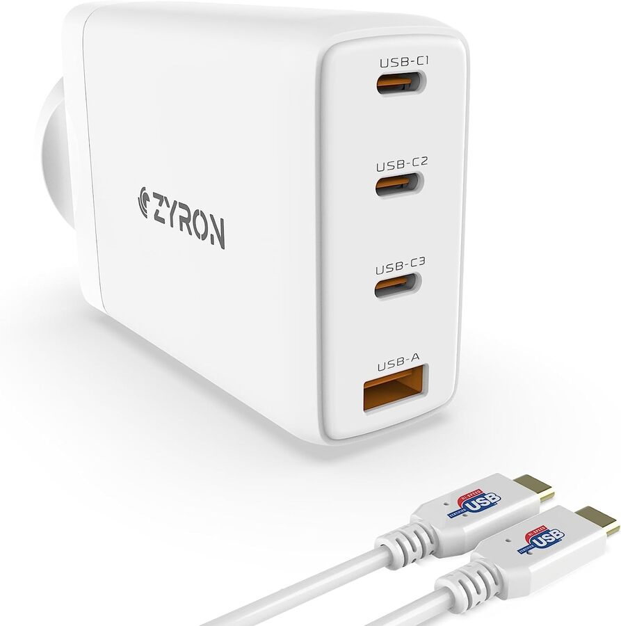 ZYRON 100W GaN Wall Charger  Fast USB C-Charger for Travel