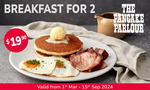 [VIC] Voucher for Breakfast for 2 at Pancake Parlour $18.90 ($16.92 via ShopBack App) (Was $53, 62% off) @ Groupon