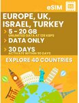30-Day Europe 40 Countries 5G eSIM - 5GB $7.50, 10GB $12.75, 20GB $21 & Orange Europe & UK 100GB SIM $71.25 @ TravelKon