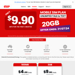 20GB/Month Mobile Plan $9.90/Month for 3 Months (New Customers Only, Ongoing $19.90/Month) @ Flip Connect