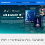 Free 4 Months Disney+ Standard (New & Eligible Returning Subscribers, Ongoing $13.99/Month) with $50 Total Spend @ Ticketmaster