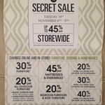 Domayne Secret Sale Tuesday 19th November 6:00PM - 9:00PM up to 45% off Storewide