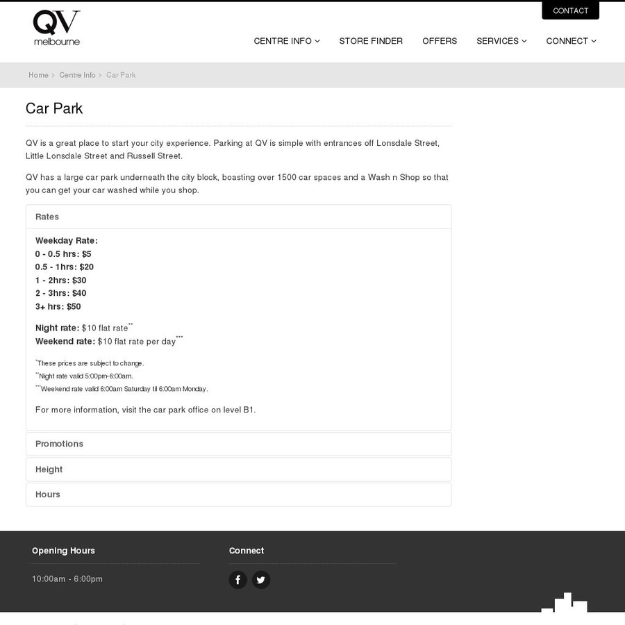 Discount QV Melbourne CBD Parking Spend 30 to Receive 1 Hour Free or 60 for 2 Hours Free