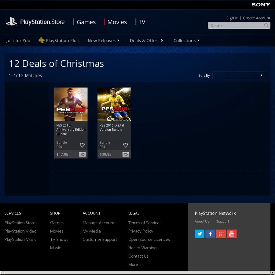 AU PSN 12 Days of Christmas Deal 5 PES 2016 39.95 (PS4), Anniversary