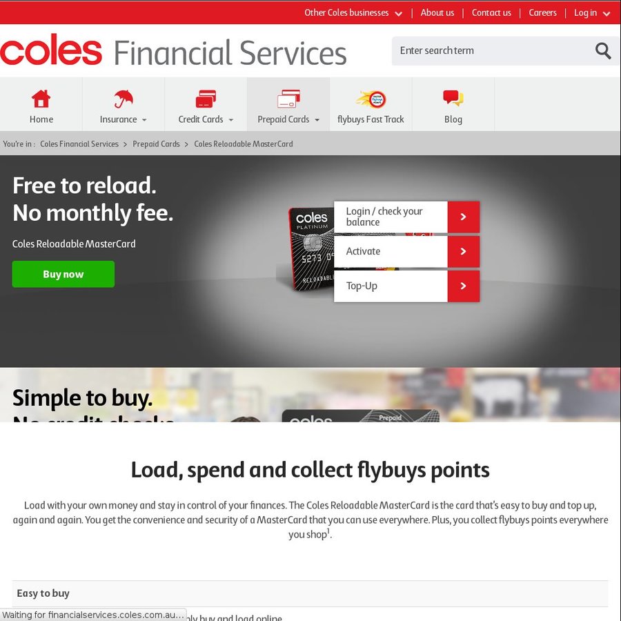 Coles Reloadable Prepaid MasterCard 0 (Normally 10