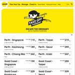 Perth to Singapore $119, Taipei $219, Kaohsiung $189, SYD/MEL to Singapore $169 One-Way with Scoot